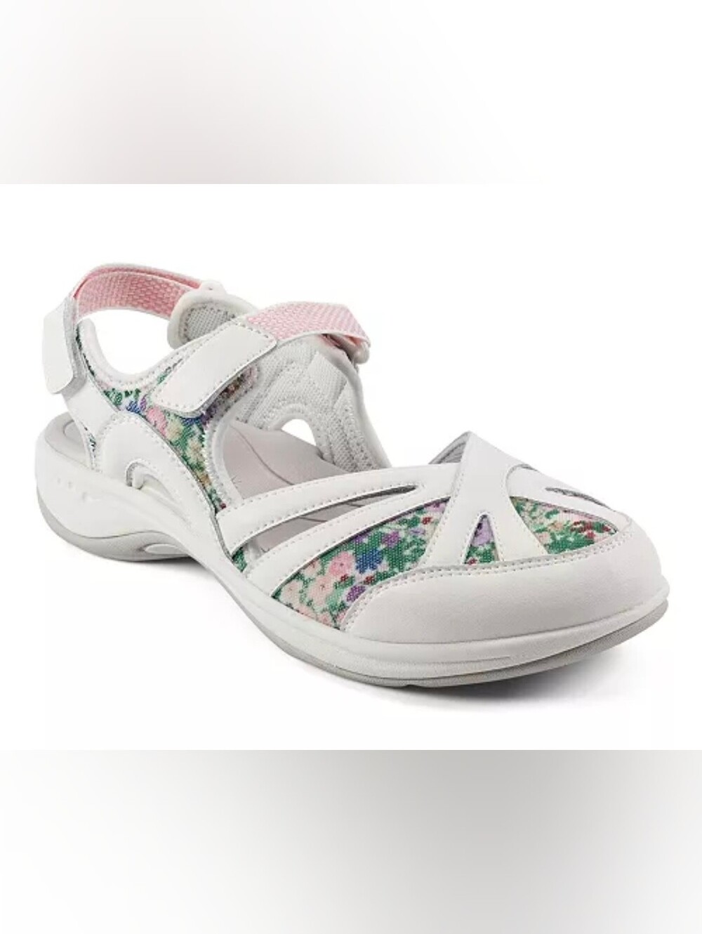 Easy Spirit White Floral Breathable Sport Sandal with Pink Lining
